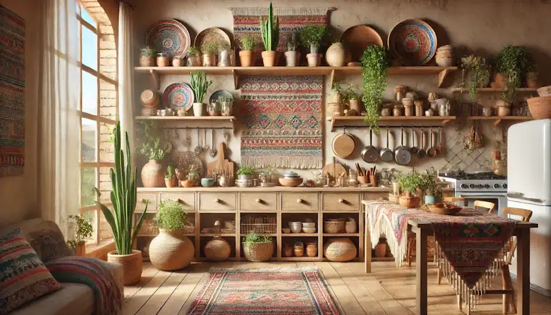 Boho Kitchen with Open Shelving