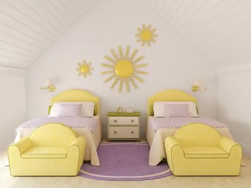 Yellow and Purple Attic Bedroom