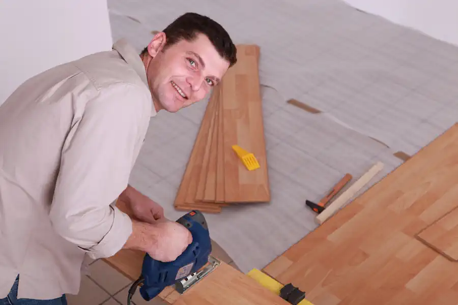 Contractor Installing Hardwood Flooring